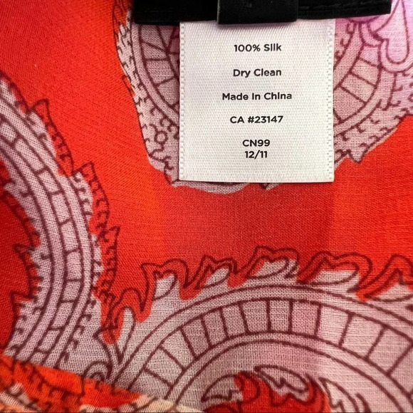 Talbots 100% Silk Paisley Chiffon Top Size S / M Pink Orange 14423 - Picture 7 of 7